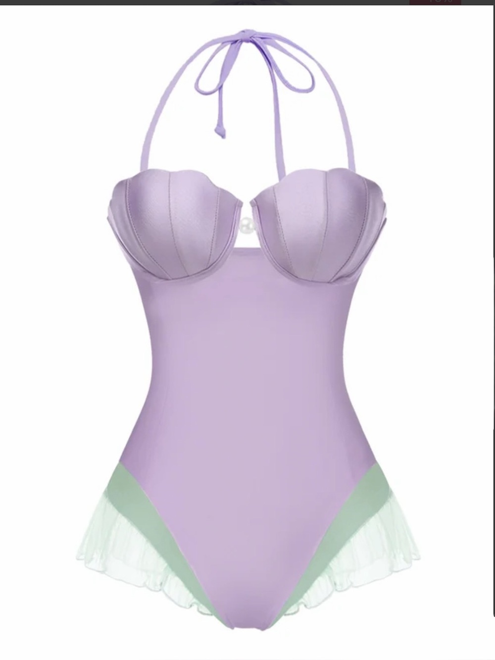 Retro Stage Lilac Seashell Cup One Piece Swimsuit Ruffle Colorblock Size XL NWT